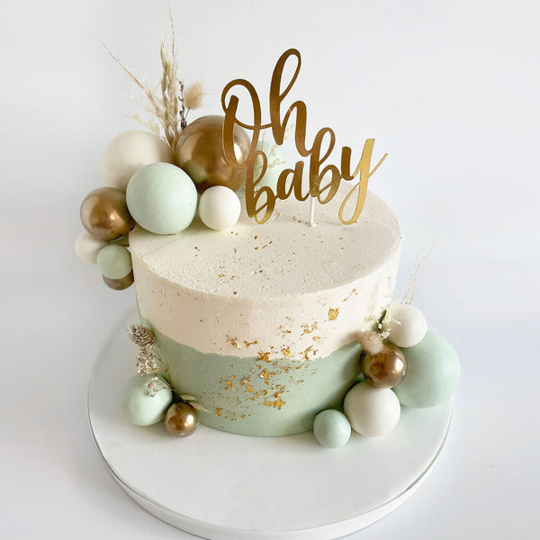 'Oh Baby' Cake with Gold Topper - Colour Options Available
