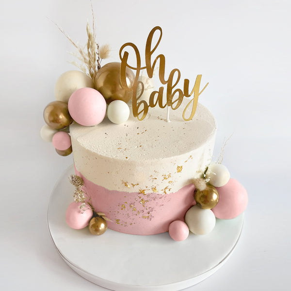 'Oh Baby' Cake with Gold Topper - Colour Options Available
