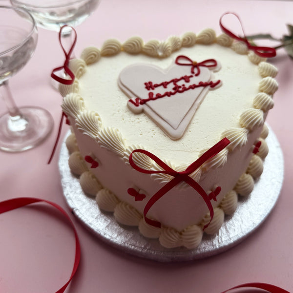 Valentines 2026 - Heart Shaped Happy Valentines Day Cake with Bows