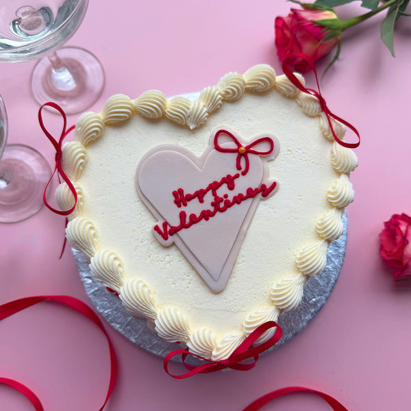 Valentines 2026 - Heart Shaped Happy Valentines Day Cake with Bows