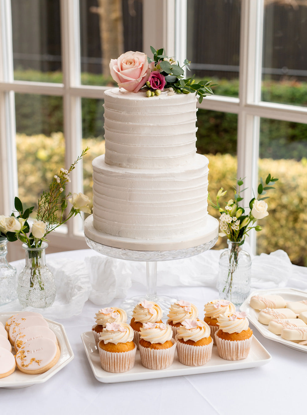 Rustic Wedding Cake Dessert Table Set - 2 tier cake, biscuits, cupcakes and cakesicles - Serves 65-75