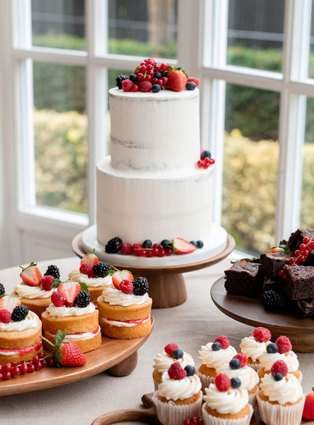 Semi-Naked Wedding Cake Dessert Table Set - 2 tier cake, cupcakes, mini cakes and brownies - Serves 65-75