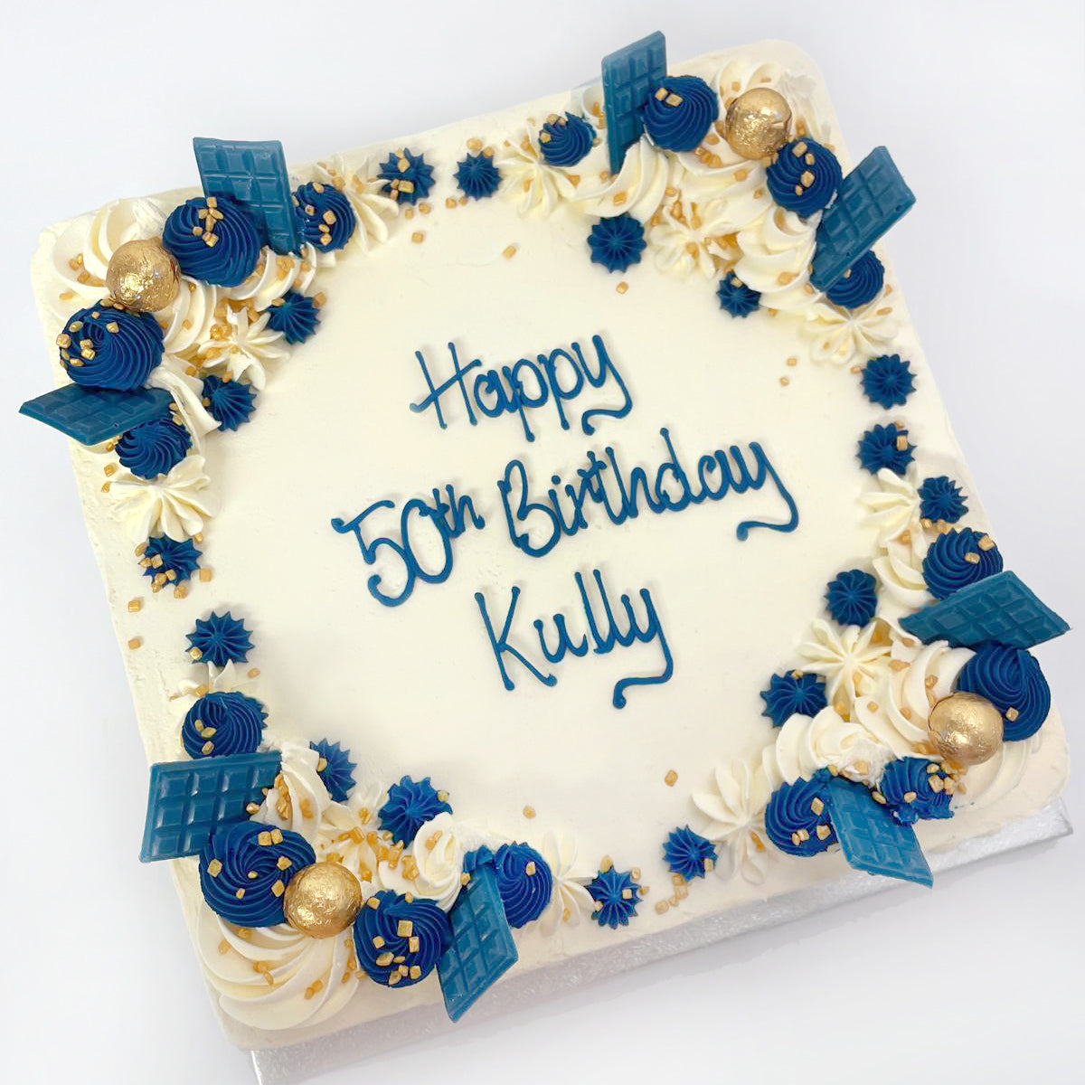 Bold and Gold Square Celebration Cake - Colour options available.