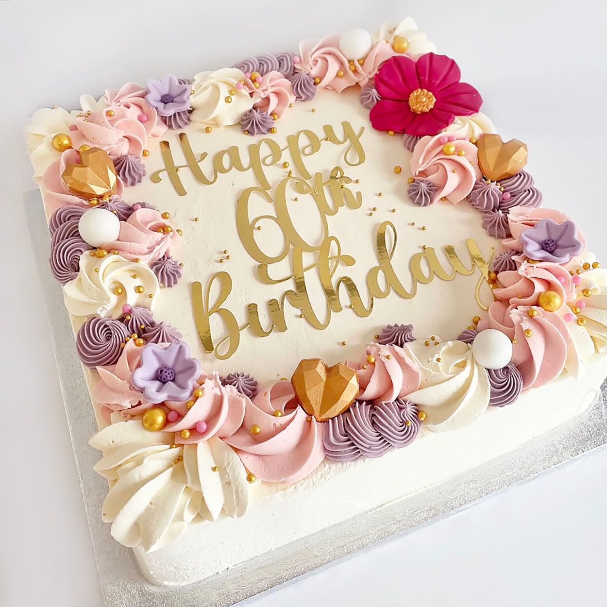 Flowers and Swirls Square Celebration Cake - Hand-made Cakes ...