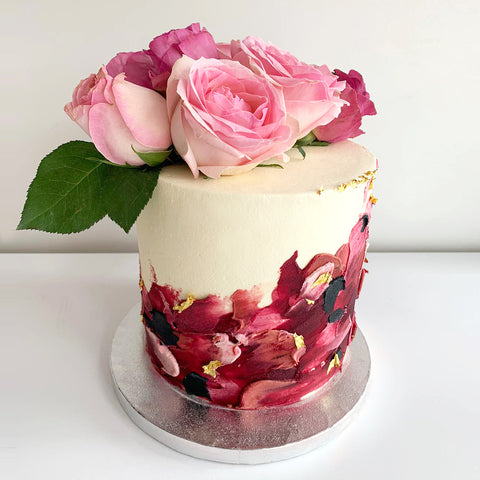Vegan Buttercream Paint Cake with Fresh Roses - NEW!