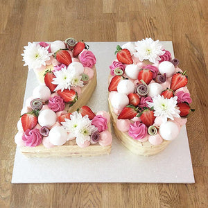 Number Cake with Fresh Fruit & Flowers