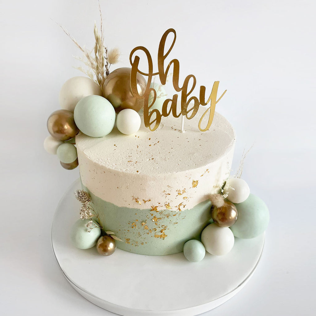 Oh Baby! Celebration Cake with Gold Topper - The Cakery Leamington ...
