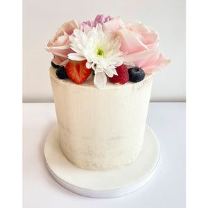 Vegan Semi-Naked Cake with Fresh Fruit and Flowers